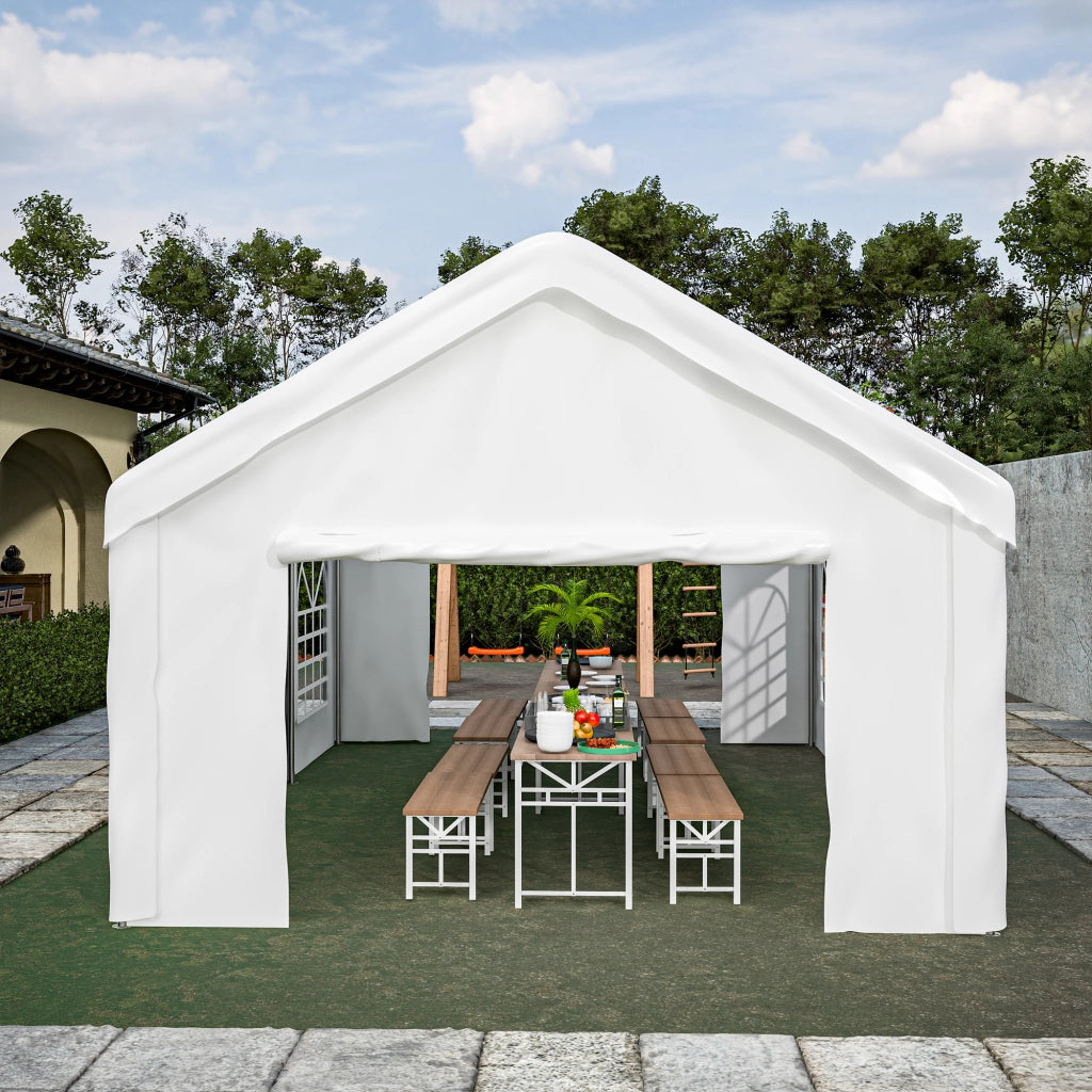 Garage con tenda per car 4x6m – Con porte a rulli separate anteriori e posteriori per l'accesso da entrambi i lati costruzione rinforzata e resistente alle intemperie – Tetto e pareti laterali rimovibili