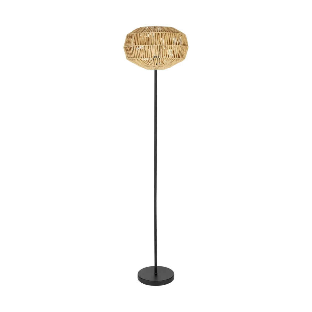 Piantana Rustico Country Sheldon Acciaio Nero Legno Effetto Legno 1 Luce E27