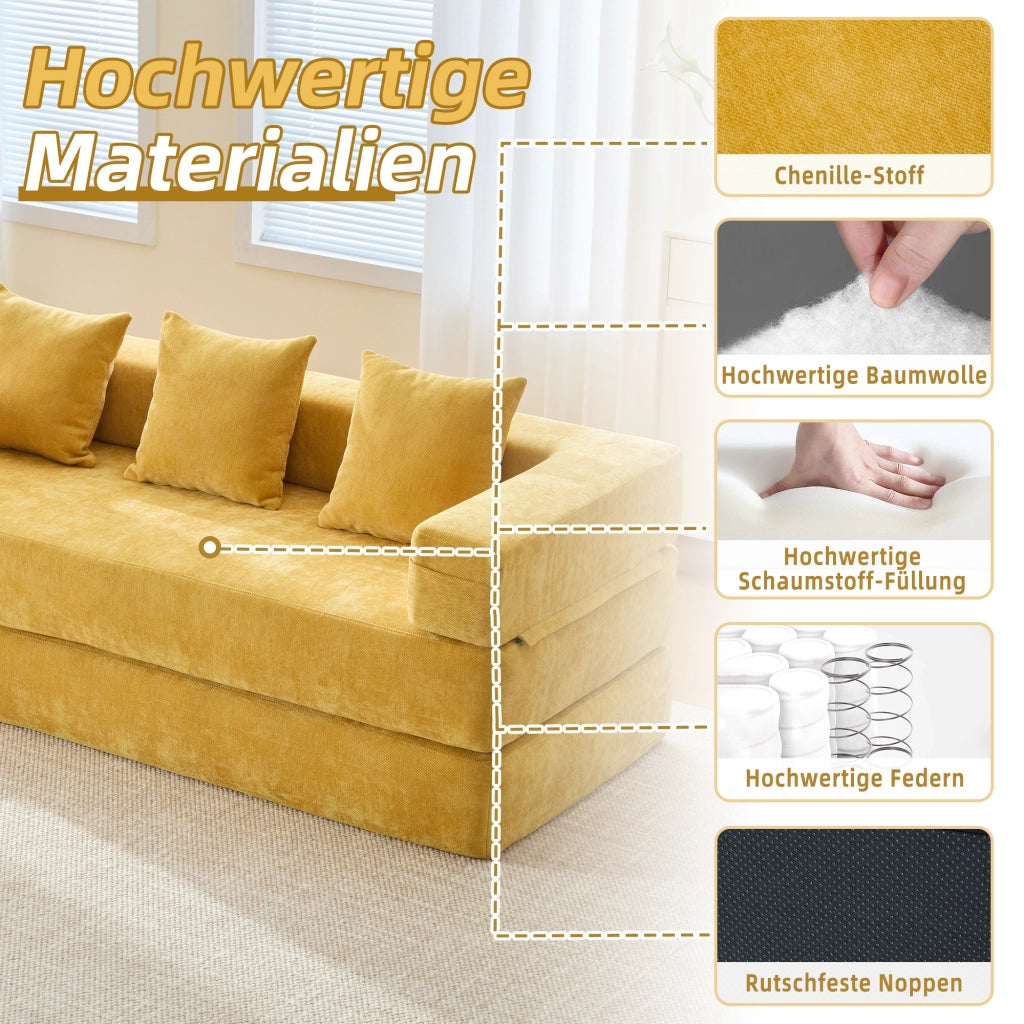 DIVANO Modulare in Chenille 198 x 79 x 60 cm Giallo senape