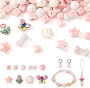 Porseleini Kralen 66 Stuks - Manufatti a Mano di Porcella - Farfalle Rosa/Fiori/Stelle - Collane DIY - Porcella di Alta Qualità - Dimensioni 8-20 mm