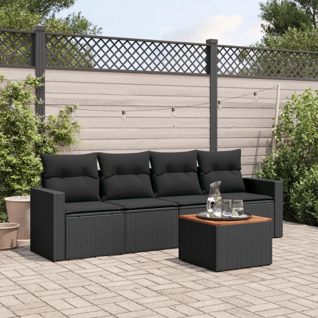 Set Divani da Giardino 5 pz | Set Salotto da Giardino con Cuscini in Polyrattan Nero