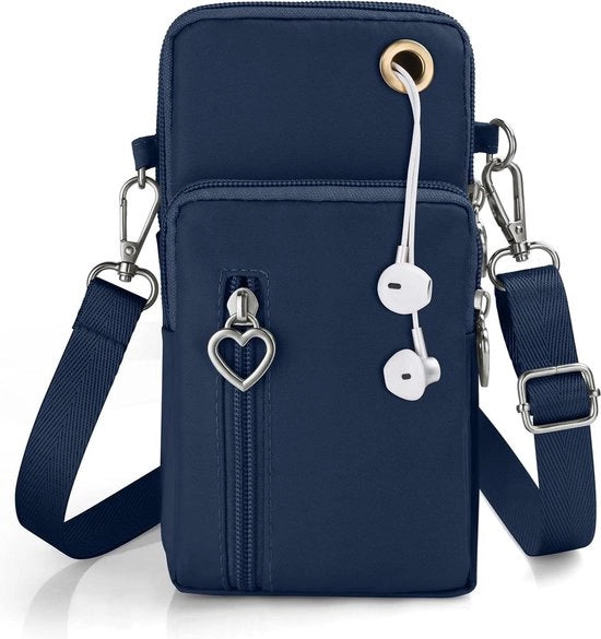 Tas da spalla mini con ingresso per auricolare - Telefono compatibile fino a 7 pollici - Blu - Adattabile con cinturino nylon