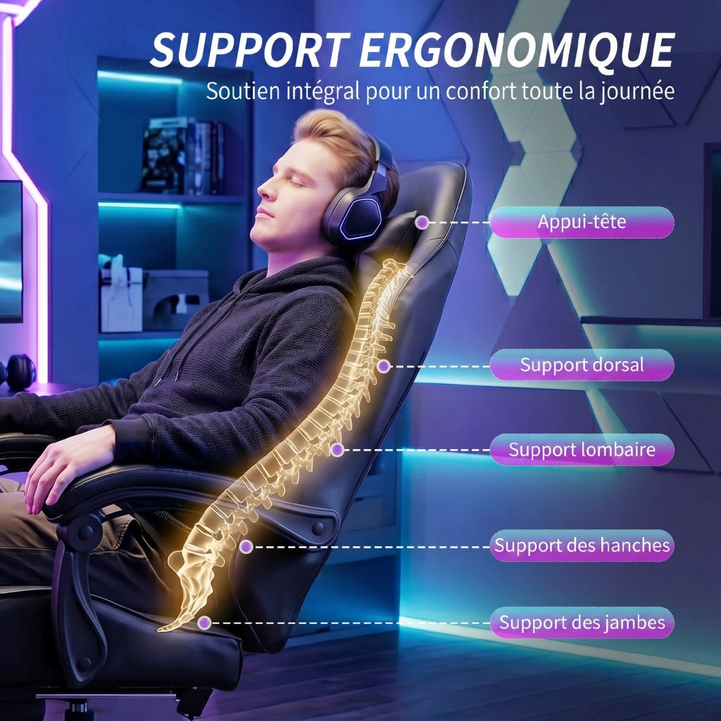 Poltrona Gaming Ergonomico ¨C Minimal ¨C Massaggiante, Reclinabile, Nero