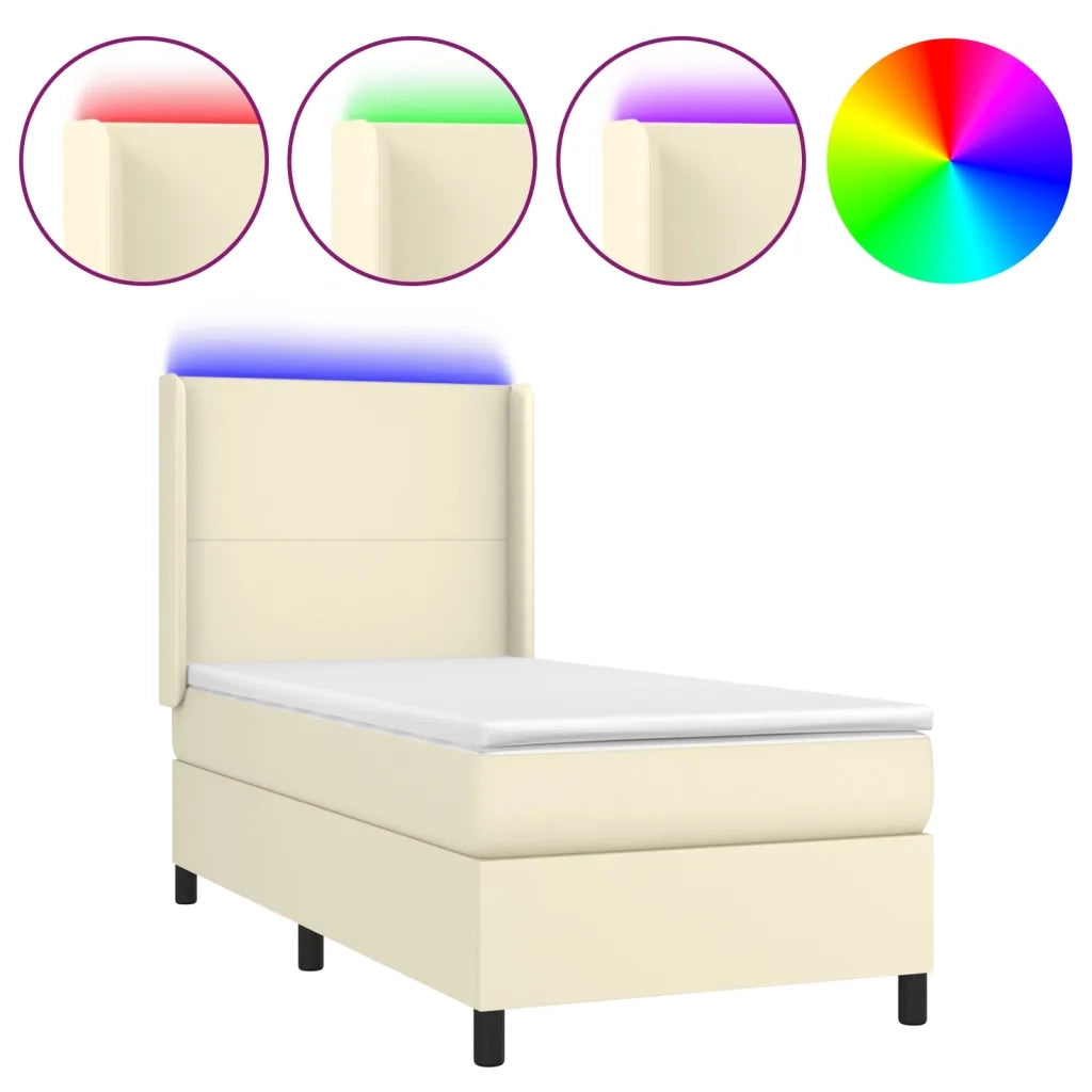 Giroletto a Molle con Materasso e LED Crema 90x200cm Similpelle  cod mxl 58860