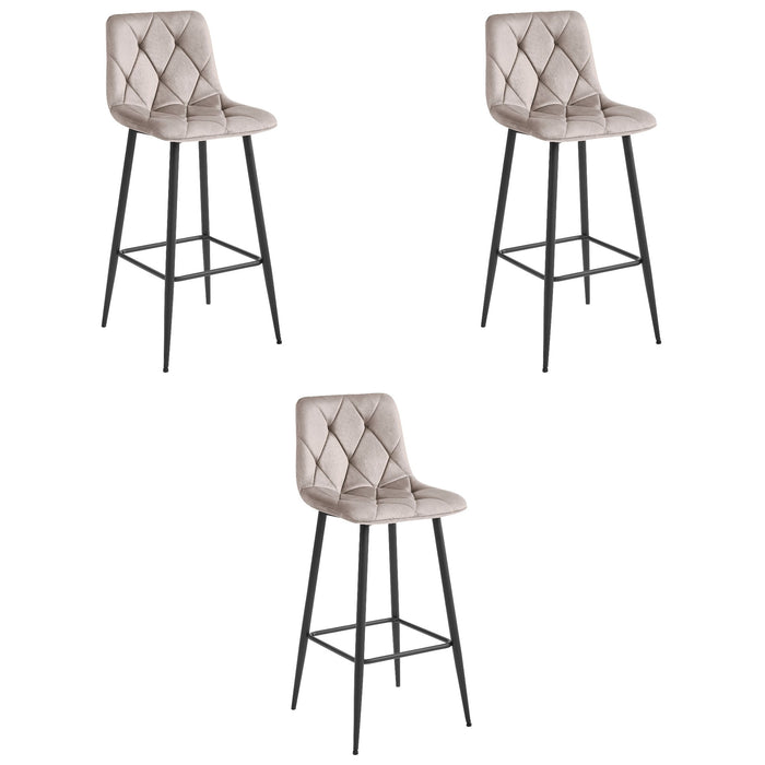 Sgabello da bar VALORA KODA - Velluto beige scuro con gambe nere x 3