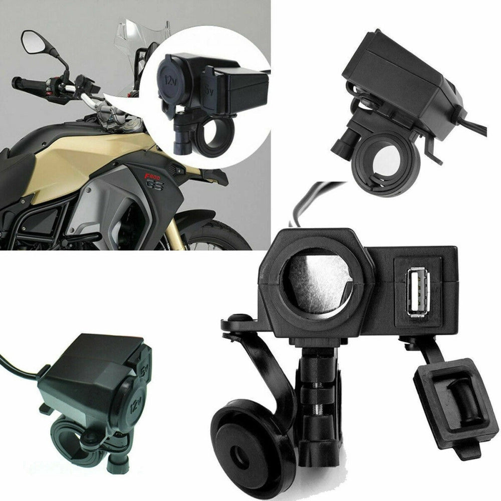 Trade Shop - Adattatore 12v Moto Usb Presa Accendisigari Impermeabile Per Caricabatterie Nero -