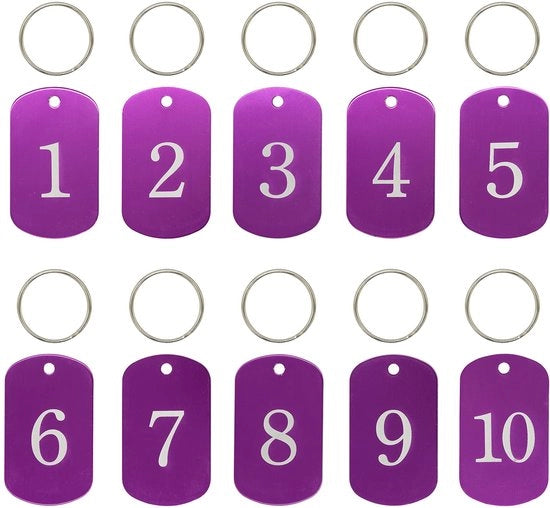 Etichette numeriche gravate in alluminio - Accessori per chiavi e borse (Set 1-50, Blu)