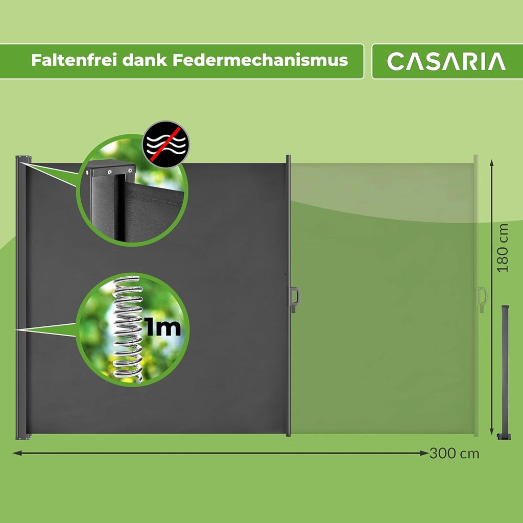 Tenda Parasole Laterale Nosara 180x300cm Estensibile Opaca Copertura Separe Privacy Frangivento Balcone