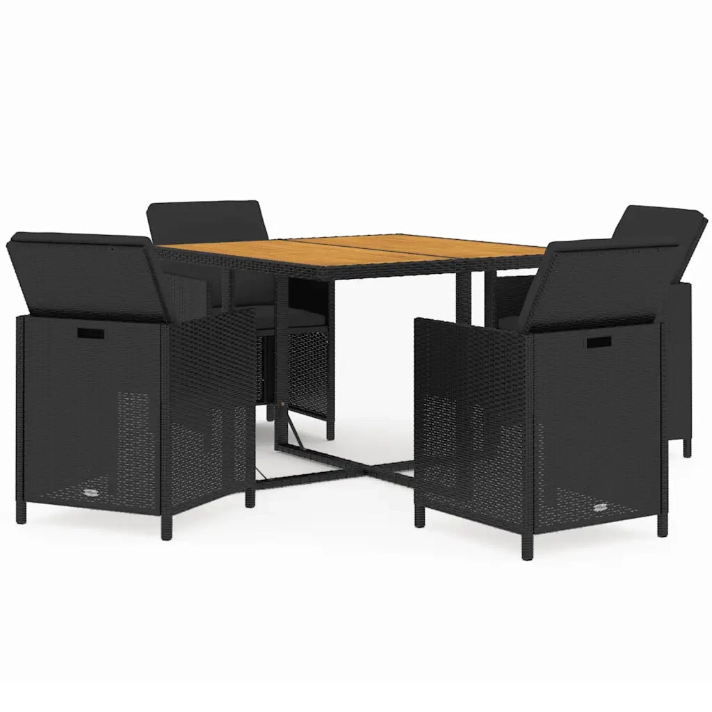 Set da Pranzo da Giardino 5 pz | Set Salotto da Giardino con Cuscini in Polyrattan Nero