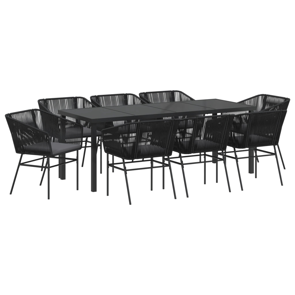 Set da pranzo da giardino 9 pezzi con cuscini in polyrattan nero