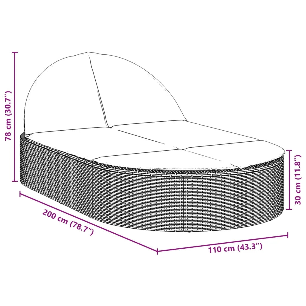 Lettino Prendisole Doppio con Cuscini Grigio Chiaro Polyrattan 368651