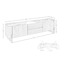 Porta TV in noce e acciaio metallizzato scuro con piano in marmo porcellanato