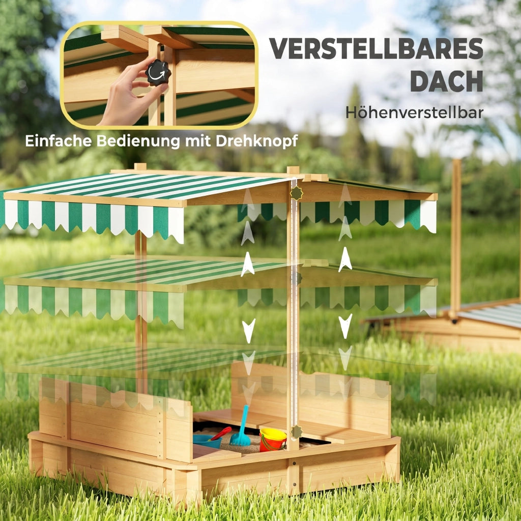 Sandbox per bambini con sedili e coperchio regolabile in altezza ¨C zephmum ¨C 106x106 cm legno chiaro