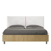 Letto Matrimoniale 160x190 cm con Rete e Contenitore Alzata Comoda Struttura Quercia con Cuscini in Similpelle Egos