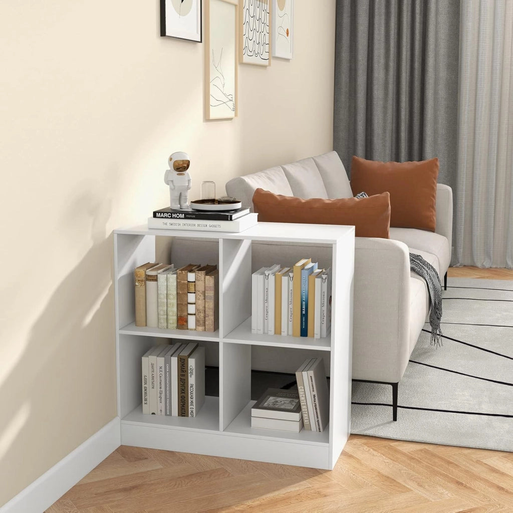 Libreria a 4 Cubi, Libreria Aperta a Pavimento Con 2 Kit Antiribaltamento, Scaffale Moderno, Scaffale Espositivo Per Soggiorno, Studio, Bianco，73x33x73 cm