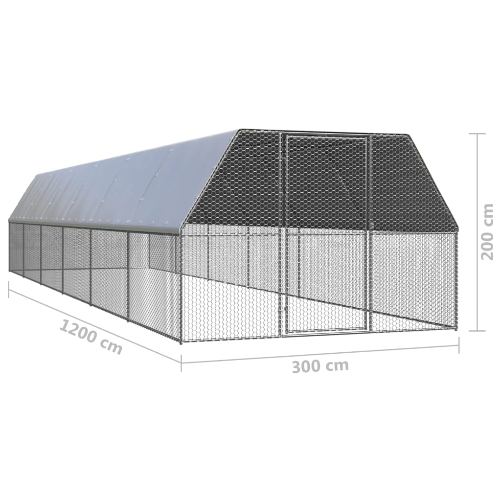 Pollaio da esterno 3 x 12 x 2 m acciaio zincato tetto in PE 02_0001693
