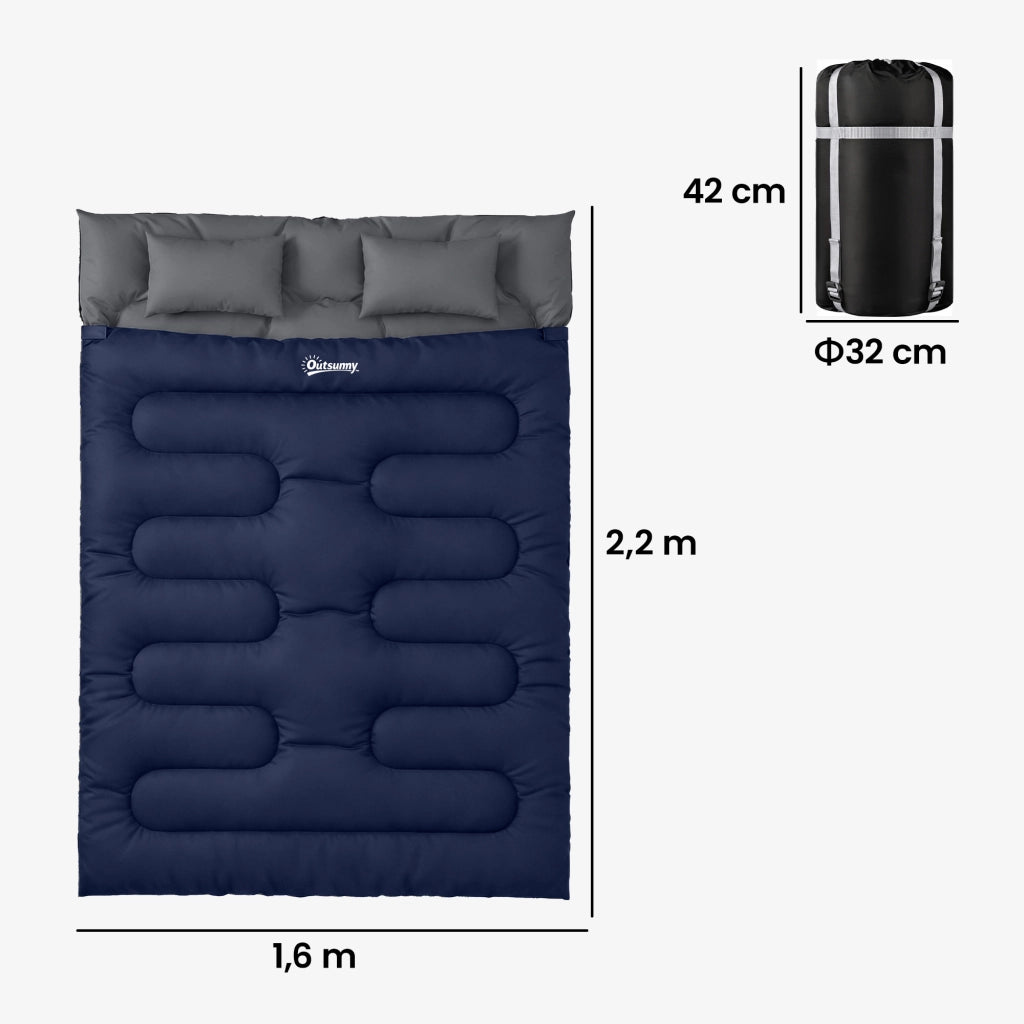 Sacco a pelo matrimoniale Queen per 2 persone con 2 cuscini e borsa ¨C zephmum ¨C blu scuro