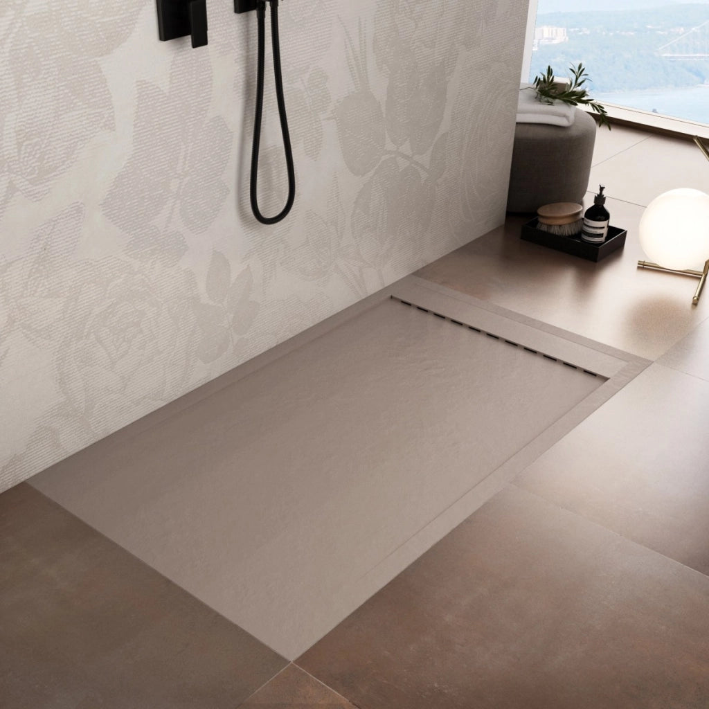 Piatto doccia in marmoresina sabbia effetto pietra cemento prestige, misura 80x190