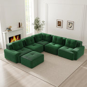 Divano angolare modulare in velluto a coste verde 295x295x69 cm con seduta profonda