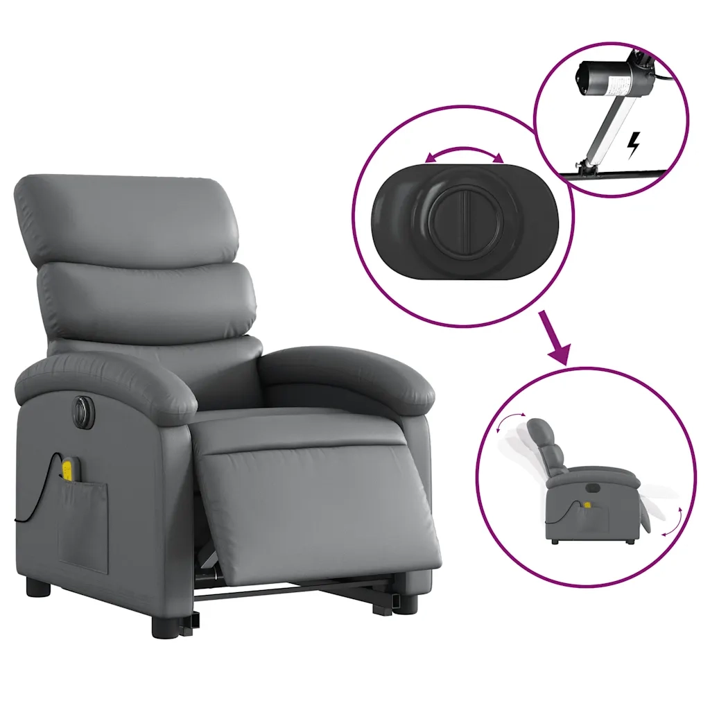 Poltrona Alzapersona Elettrica Reclinabile Grigio in Similpelle 3204064