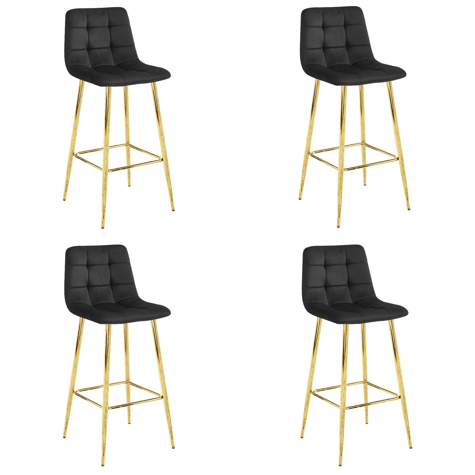 Sgabello Valora TEOTO in velluto nero con gambe dorate, design moderno x4