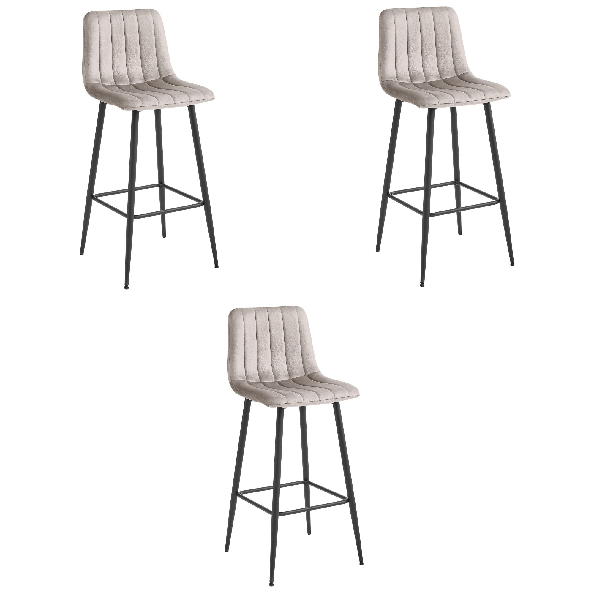 Sgabello da bar VALORA POZZA - Velluto beige scuro con gambe nere x 3