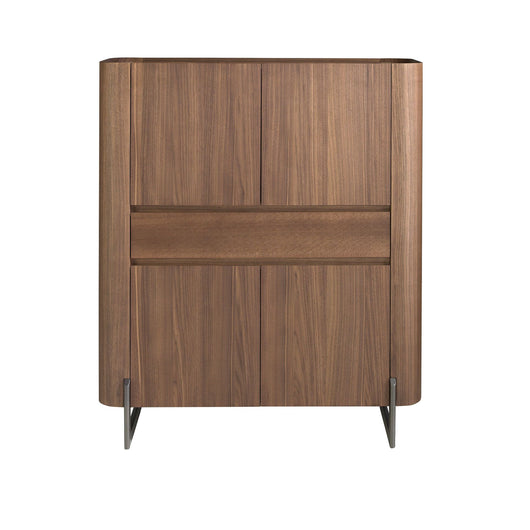 Credenza alta in noce e acciaio scuro metallizzato