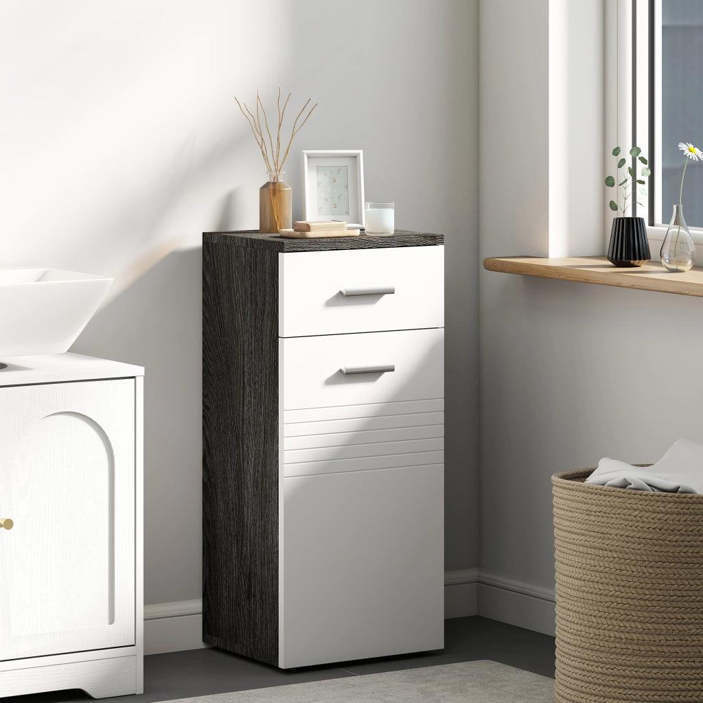 Mobile Bagno con Cassetto e Armadietto in Legno, 35x30x77.5cm, Bianco e Nero