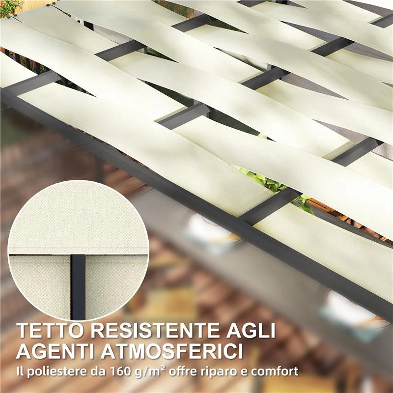 PERGOLA PER ESTERNO 3X3 M CON COPERTURA ONDULATA E PANNELLI LATERALI IN METALLO E POLIESTERE NERO