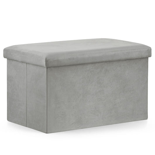 Pouf pieghevole VALORA con contenitore - Seduta moderna in velluto grigio XL 60x38x38cm