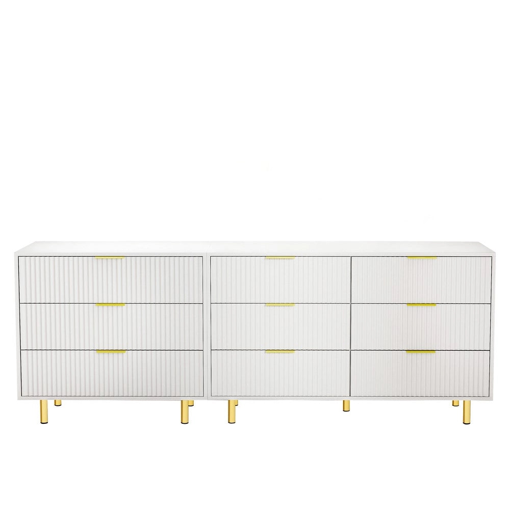 Cassettiera Modulare con 9 Cassetti e Sideboard ¨C MINIMAL ¨C Bianco e Oro 200x40x72 cm