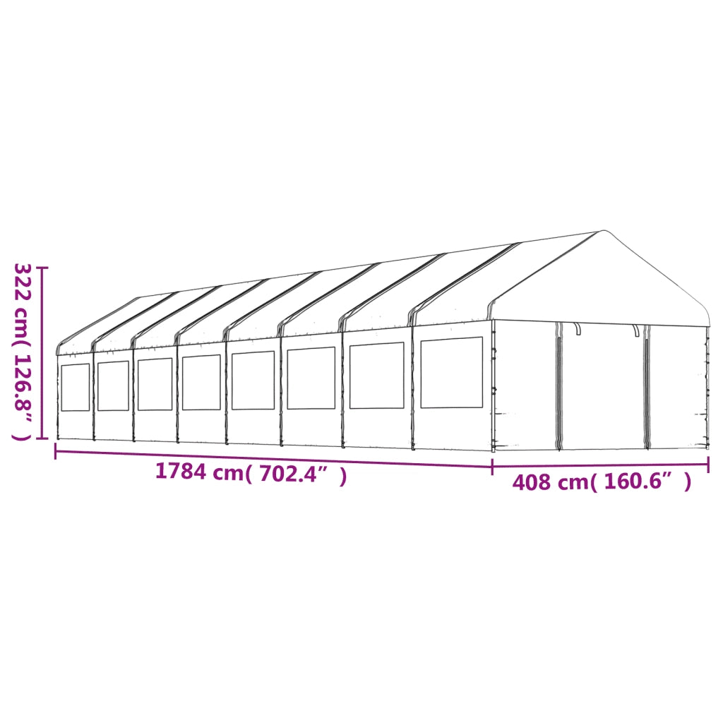 Gazebo con Tetto Bianco 17,84x4,08x3,22 m in Polietilene 3155492