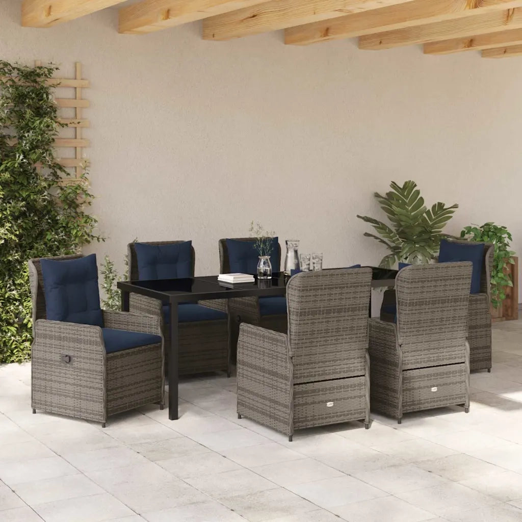 Set da Pranzo per Giardino con cuscino 7 pcs Grigio Poly Rattan 3381035