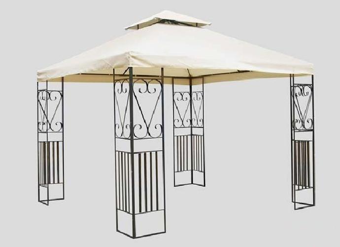 GAZEBO 3133B IN METALLO DECORATO MT.3X3 TOP ECRU' CON CUSPIDE ANTIVENTO