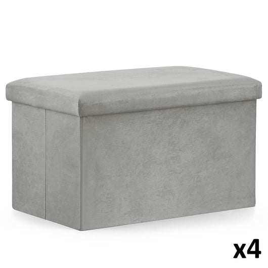 Pouf pieghevole VALORA XL con contenitore - Grigio velluto x 4