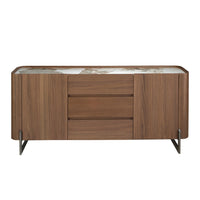 Credenza in noce e acciaio metallizzato scuro con piano in marmo porcellanato