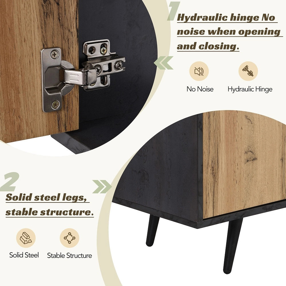 Meuble TV Commode - Xylo - Bois fonc?? veines naturelles, pour t??l??viseur 90 pouces, ??l??gant gris