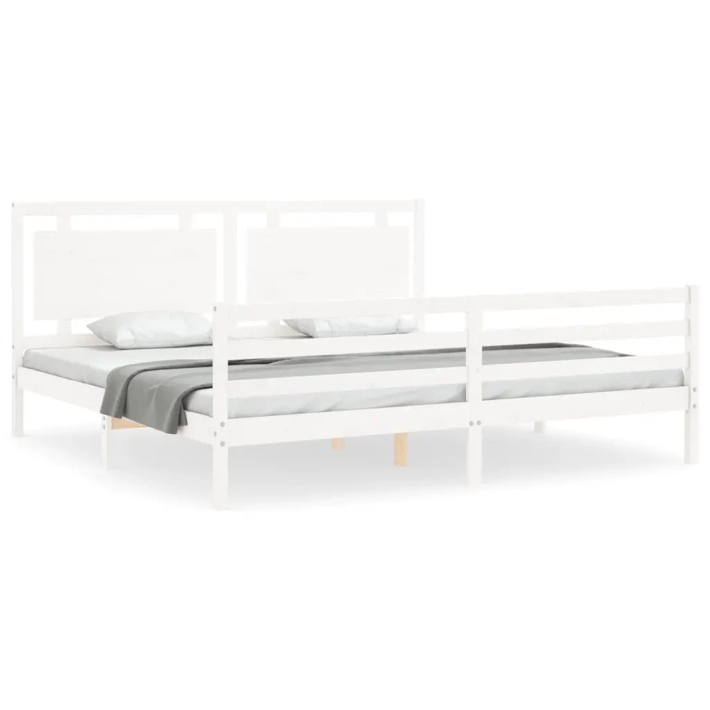 Giroletto con Testiera Bianco 200x200 cm in Legno Massello 3194072