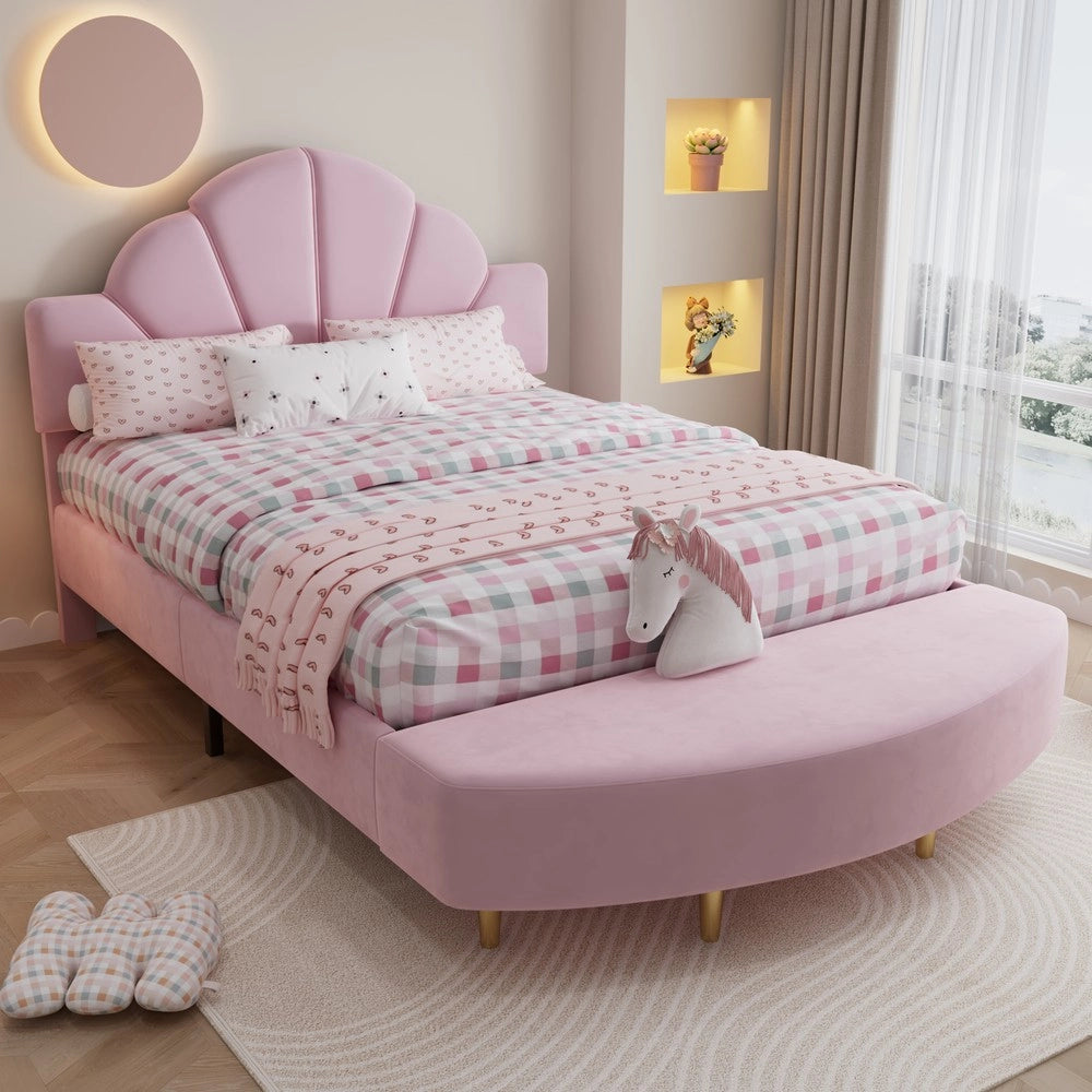Letto Imbottito con Testiera in Velluto e Panca ¨C MINIMAL ¨C Rosa, 140x200
