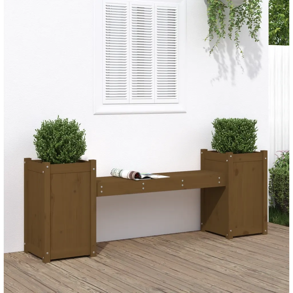 Panchina Fioriera Marrone Ambra 180x36x63cm Legno Massello Pino 825166