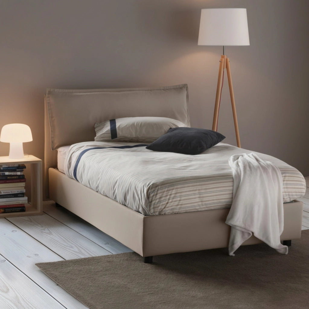 Abbygale, Letto Piazza e Mezza Materasso Incluso Made in Italy, Grigio Tortora