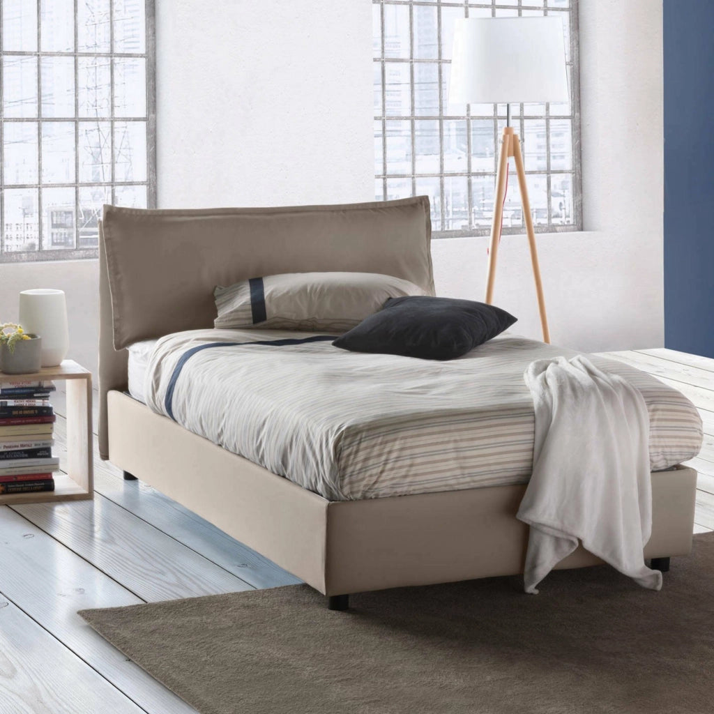 Abbygale, Letto Piazza e Mezza Materasso Incluso Made in Italy, Grigio Tortora