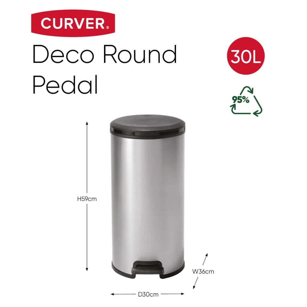 Curver Pattumiera a Pedale Deco Rotonda 30 L Argento 443831