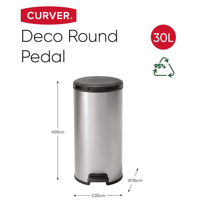 Curver Pattumiera a Pedale Deco Rotonda 30 L Argento 443831