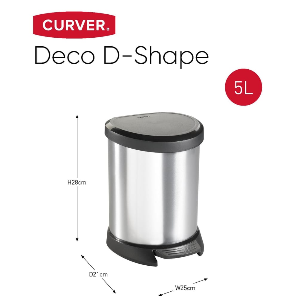 Curver Pattumiera a Pedale Deco Ovale 5 L Argento 443827