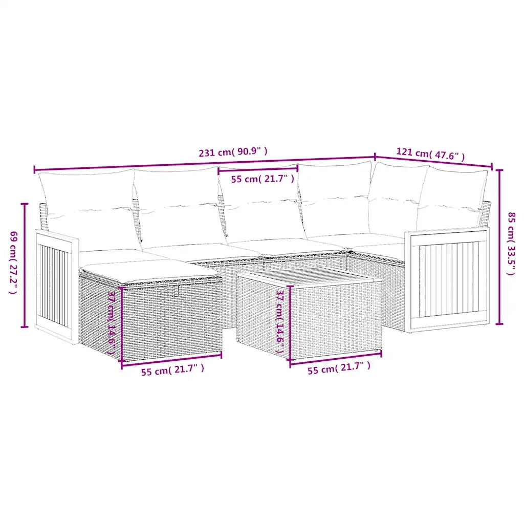 Set Divani da Giardino 7 pz con Cuscini Beige in Polyrattan 3265741
