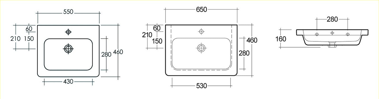 Lavabo resort da 55cm con monoforo
