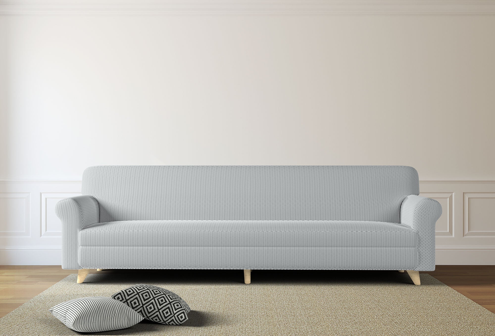 Copridivano Elasticizzato 4 Posti in Poliestere e Cotone Fashionable Grigio Chiaro