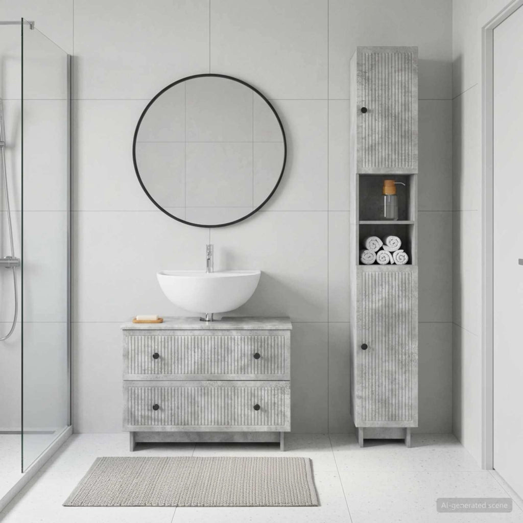 Set di Armadi da Bagno da 2 Pezzi EDE Grigio Cemento 3417498