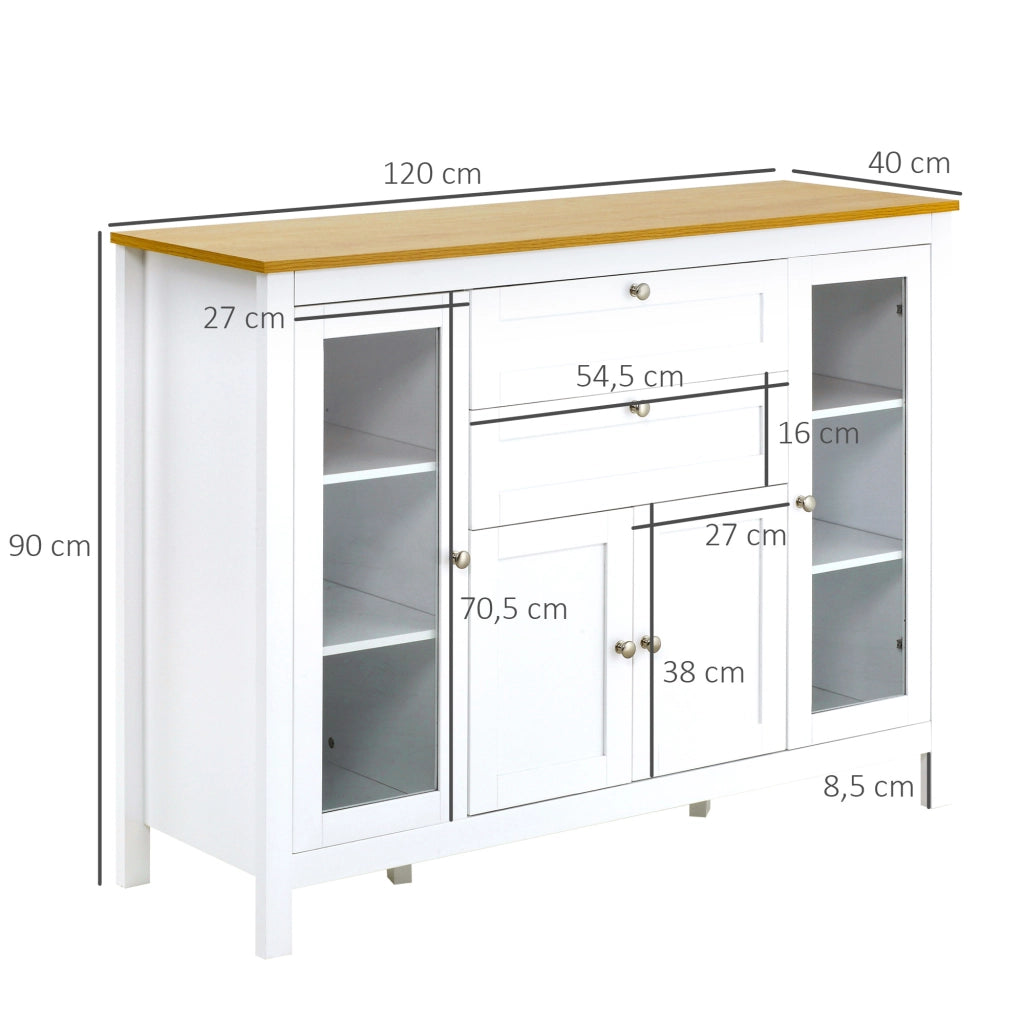 Armadio Bianco con 2 Ante a Vetro e 2 Cassetti ¨C zephmum ¨C 120x40x90 cm